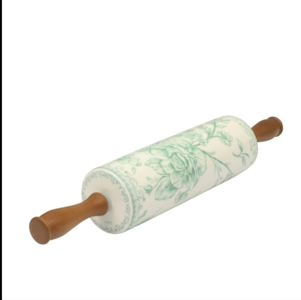💜 The Pioneer Woman Agatha Ceramic Green and White Floral Bakeware Rolli